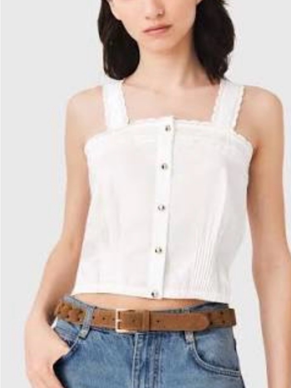 Sandro lerie White Button-Front Square Neck Tank Top